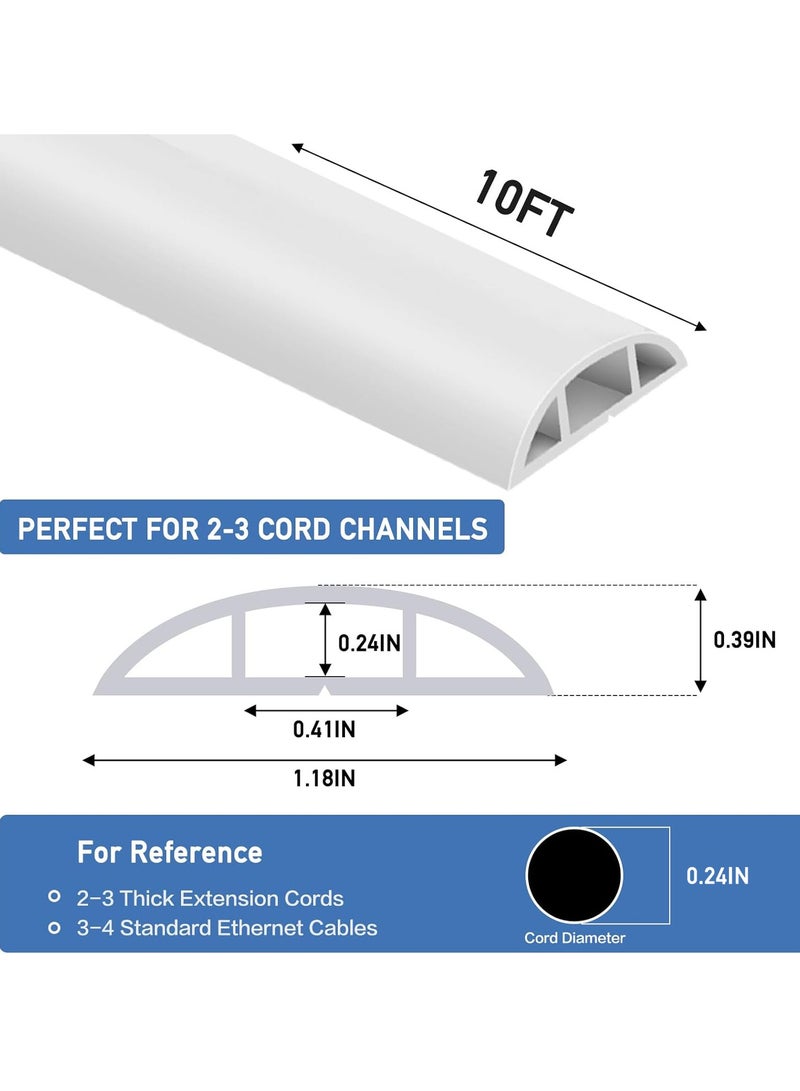 10Ft Floor Cord Cover Cable Cavity,Self Adhesive Cord Hider Floor Extension Cord Covers for Floor Power Cord Protector Cable Management Prevent Cable Trips Cable Cavity 0.41"W x 0.24"H,White - Image 2