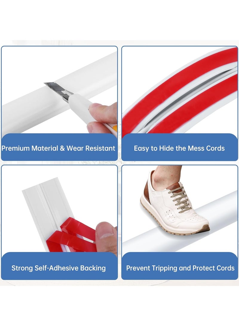 10Ft Floor Cord Cover Cable Cavity,Self Adhesive Cord Hider Floor Extension Cord Covers for Floor Power Cord Protector Cable Management Prevent Cable Trips Cable Cavity 0.41"W x 0.24"H,White - Image 3