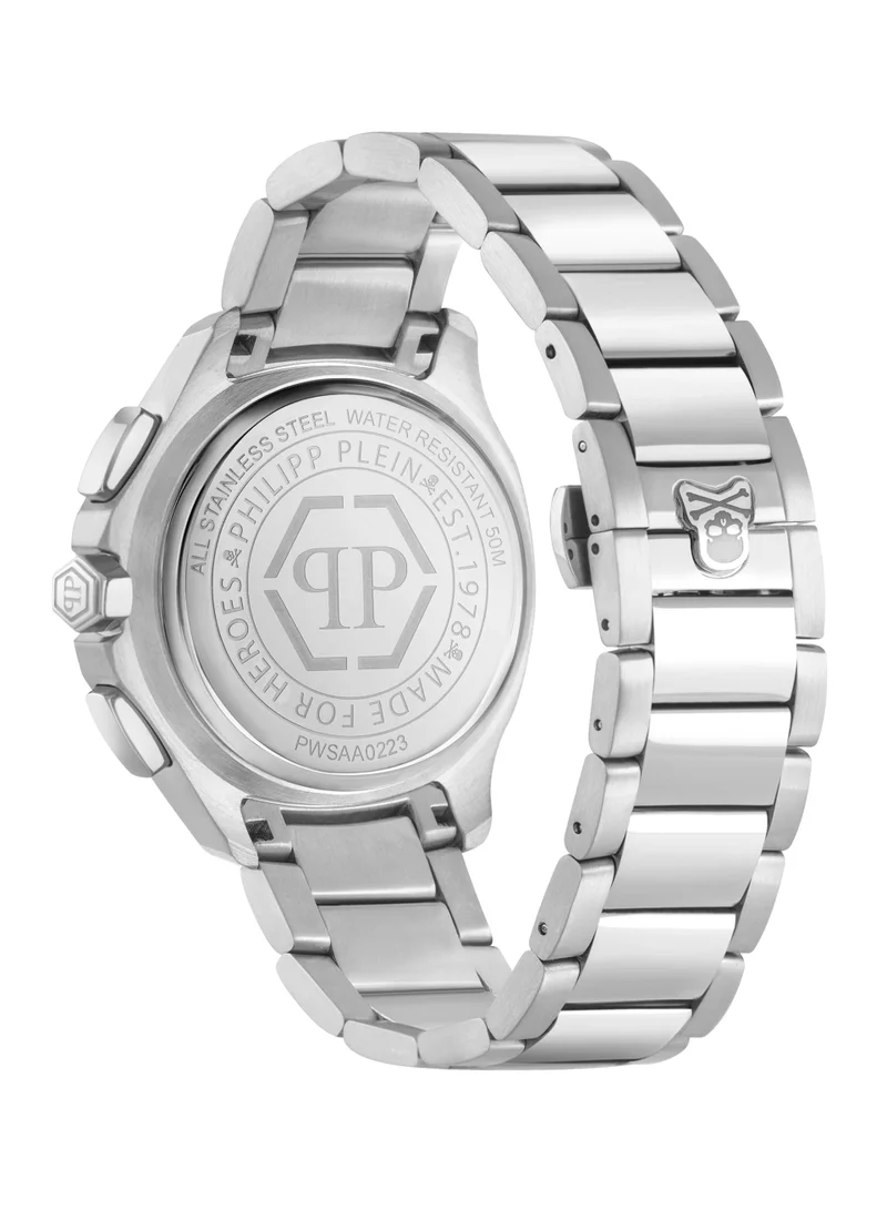 PHILIPP PLEIN Spectre Chronograph Watch For Men With With Silver Stainless Steel Bracelet 44 Mm 5 Atm