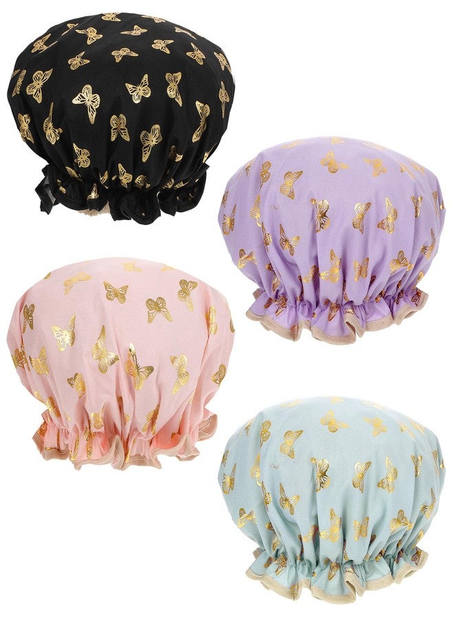 BOHUIZ 4 Pcs Shower Cap, Waterproof Shower Caps for Women Elastic Band Bath Caps with Ruffled Edge Double Layer for Bathing Cooking SPA Makeup - Image 1