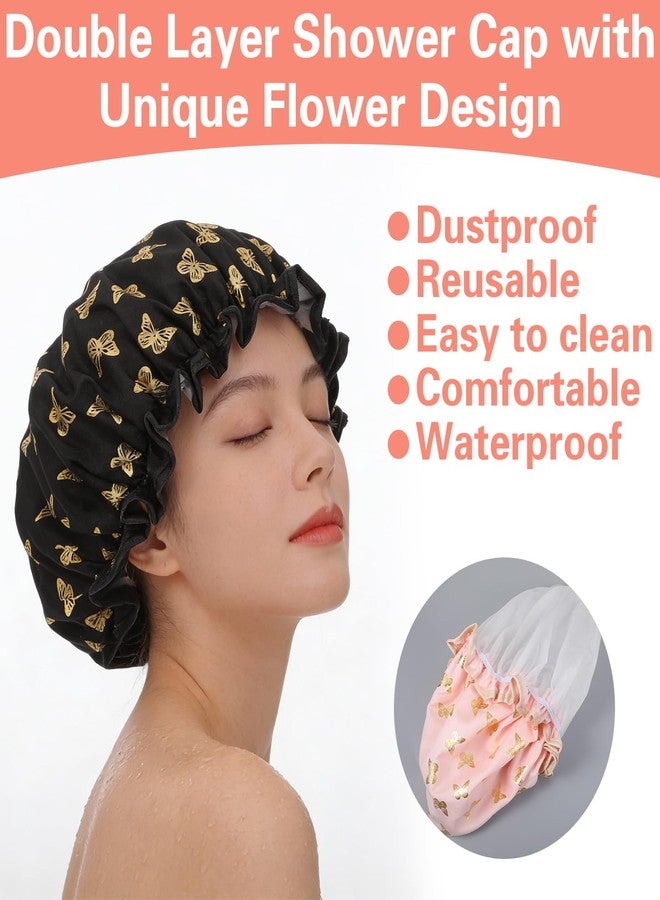 BOHUIZ 4 Pcs Shower Cap, Waterproof Shower Caps for Women Elastic Band Bath Caps with Ruffled Edge Double Layer for Bathing Cooking SPA Makeup - Image 3