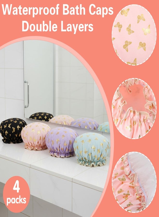 BOHUIZ 4 Pcs Shower Cap, Waterproof Shower Caps for Women Elastic Band Bath Caps with Ruffled Edge Double Layer for Bathing Cooking SPA Makeup - Image 5