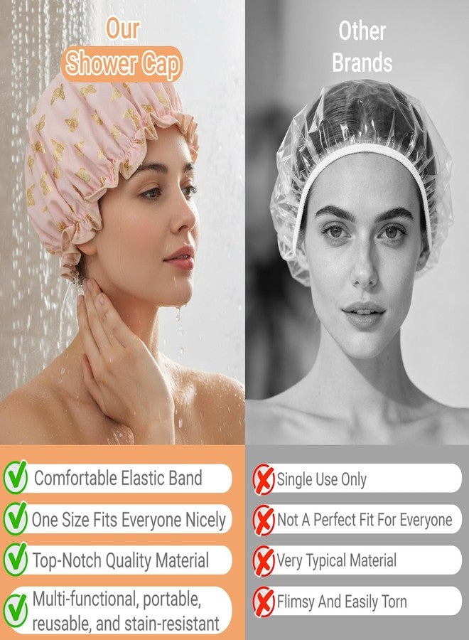 BOHUIZ 4 Pcs Shower Cap, Waterproof Shower Caps for Women Elastic Band Bath Caps with Ruffled Edge Double Layer for Bathing Cooking SPA Makeup - Image 4