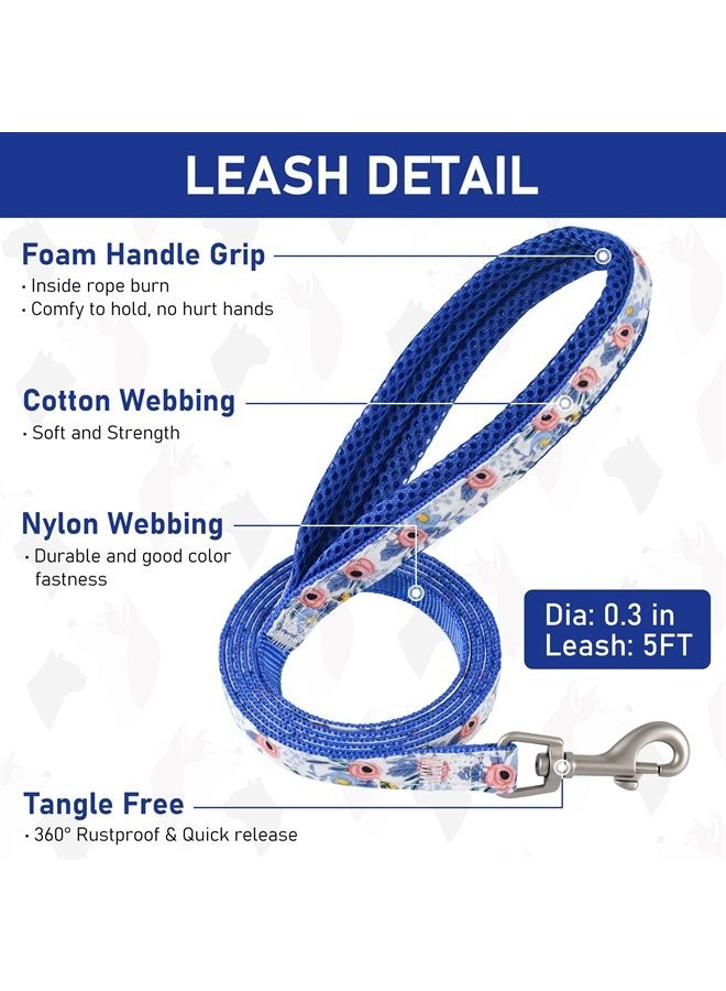 Small Pet Harness Collar and Leash Set, Step in No Chock No Pull Soft Mesh Adjustable Dog Vest Harnesses Plaid Reflective for Dogs Puppy and Cats Outdoor Training and Running (Blue Flower, XXS)