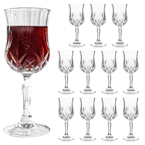HAKEEMI Wine Glasses Set of 12, 7 oz Elegant Goblets with Vintage Cut Design, Durable Glassware for Red & White Wine, Perfect for Parties, Weddings and Home (12 PCS) - Image 1