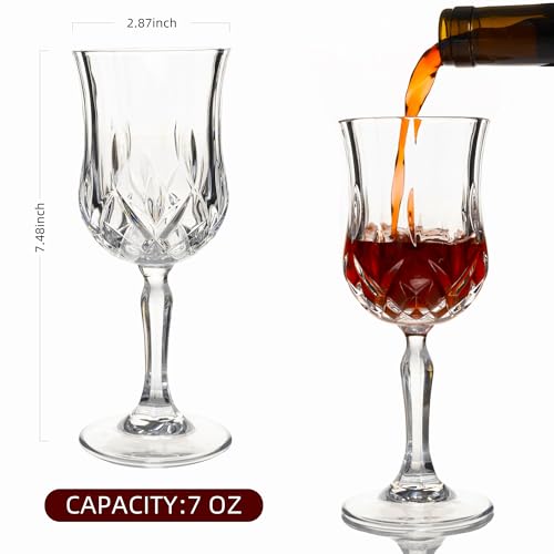 HAKEEMI Wine Glasses Set of 12, 7 oz Elegant Goblets with Vintage Cut Design, Durable Glassware for Red & White Wine, Perfect for Parties, Weddings and Home (12 PCS) - Image 2