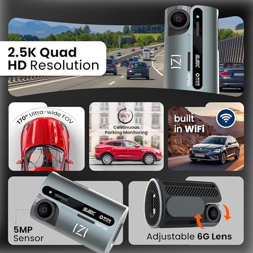 IZI Drive N700 Dash Cam 2.5K 25FPT 5MP Car Dashboard Camera with 170° Wide Angle WiFi Super Night Vision G-Sensor Emergency Recording Parking Monitor Loop Recording Supports up to 512GB for Cars SUVs - Image 2