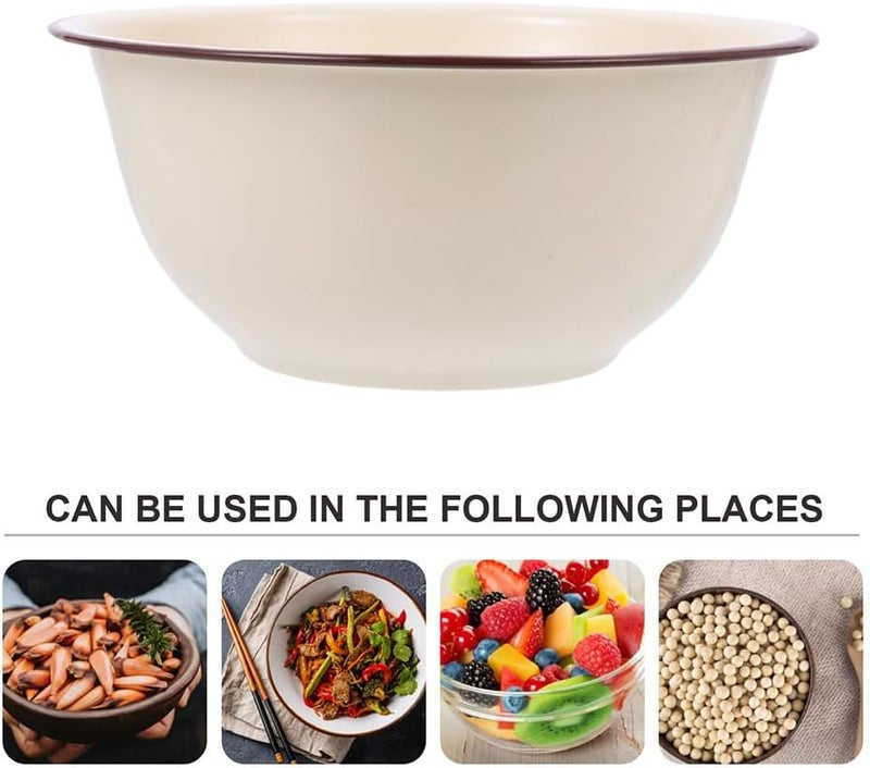 Amosfun Retro Enamel Bowl 3 Quart Enamel Mixing Bowl Enamelware Soup Basin for Fruit Salad Pasta Dinner - Image 3