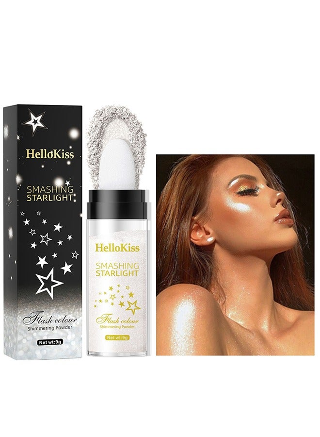 HelloKiss Smashing Starlight - Hightlighter Stick, Highlight Powder Glitter Fairy Stick Loose Powder Brush Stick Contouring Powder Shimming Powder for Eyes, Face, Body Makeup(#1) - Image 1