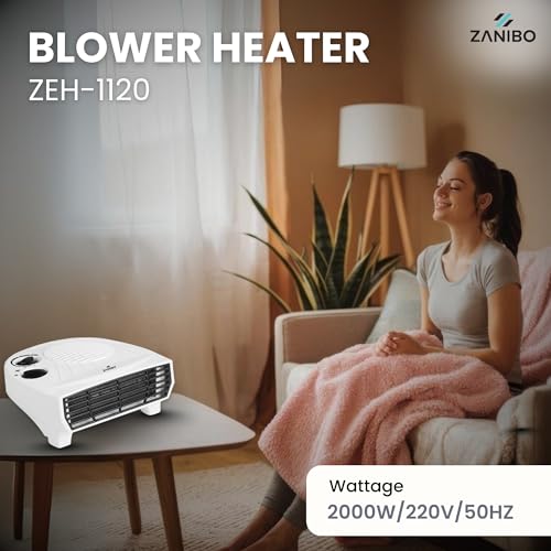 Zanibo | Since 1997 | 2000 Watt Portable Electric Room Fan Heater with 2 Heating Settings (1000/2000W) | Adjustable Thermostat, Overheat Protection | Fast Heating for Office (ZANIBO ZEH-1120) - Image 2