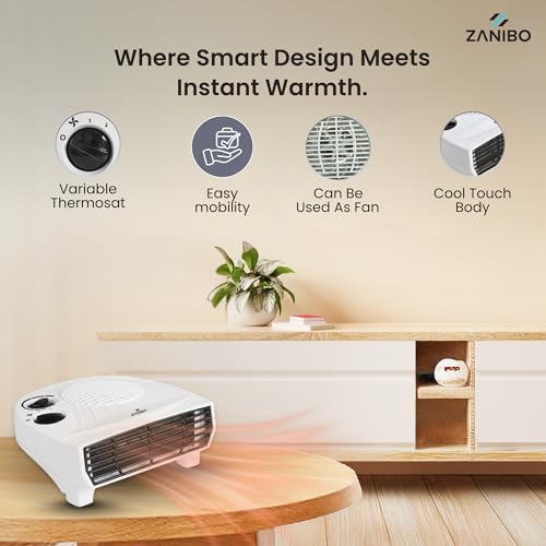 Zanibo | Since 1997 | 2000 Watt Portable Electric Room Fan Heater with 2 Heating Settings (1000/2000W) | Adjustable Thermostat, Overheat Protection | Fast Heating for Office (ZANIBO ZEH-1120) - Image 4