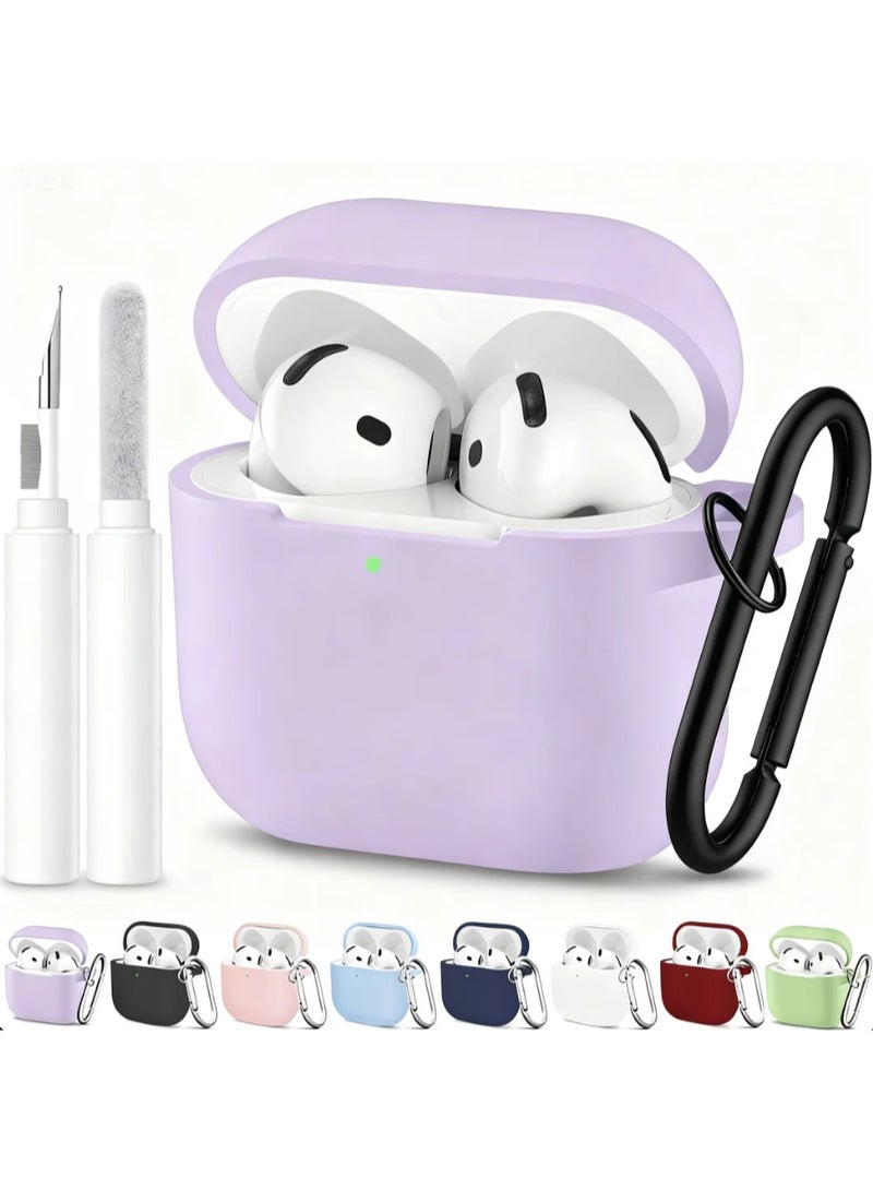 أنيوغرو تناسب الرجال والنساء airpods 4 كم واقية ، تنطبق على الجيل الرابع من airpods 2024 كم واقية التلقائي قفل أمان غطاء مع زر التبديل ، مع تنظيف كيت و الجبهة الرئيسية سلسلة الصمام مرئية الأرجواني - Image 1