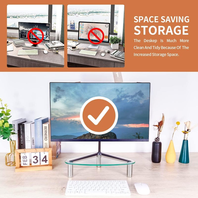 Hemudu Clear Glass Computer Monitor Riser/Triangle Desktop Universal Corner Stand for Computer Monitor & Laptop HD01T-003 - Image 2