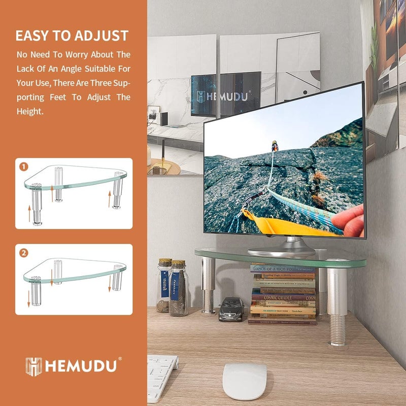 Hemudu Clear Glass Computer Monitor Riser/Triangle Desktop Universal Corner Stand for Computer Monitor & Laptop HD01T-003 - Image 4
