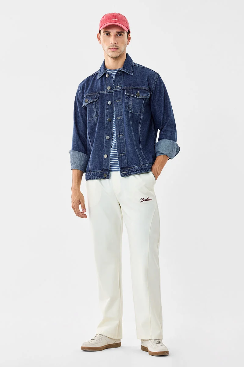 سنيتش Blue Textured Long Sleeve Regular Fit Streetwear Jacket