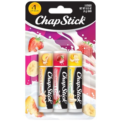 ChapStick Lip Balm Fruit  Cream 3Pack Collection  Peach Strawberry  Banana Flavors 015 Oz Ea