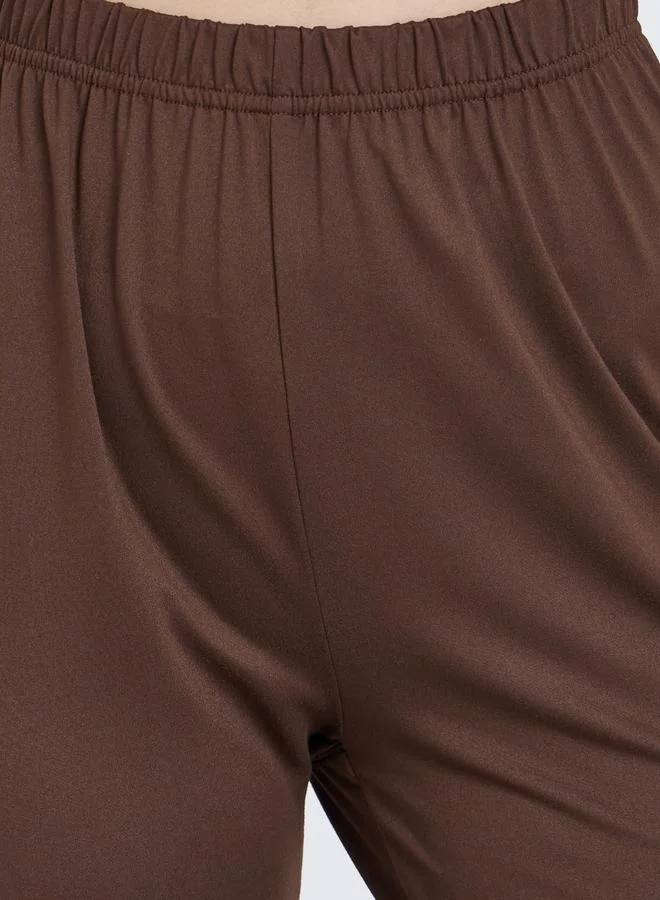 Styli Coffee Brown Coffee Brown Elastic Waistband Flared Leggings for Women | Best Price UAE