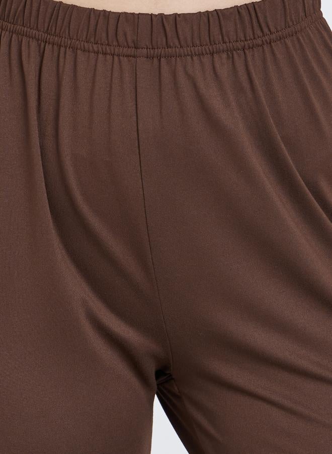 Styli Coffee Brown Elastic Waistband Flared Leggings - Image 3