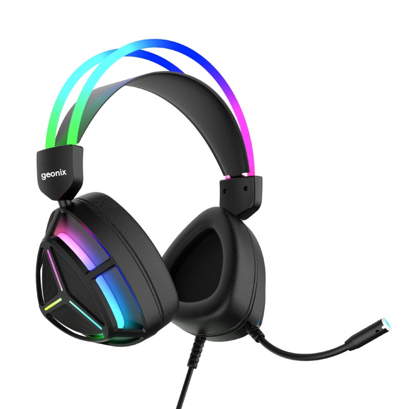 Geonix Audicle Tres Stereo Wired Gaming Over Ear Headphone with RGB Light, 50mm Neodymium Driver, 2 Mtr braided Cable, Flexible mic, Extra Soft Cushion, Suspension Headband, 3.5mm+USB Connector(Black) - Image 5
