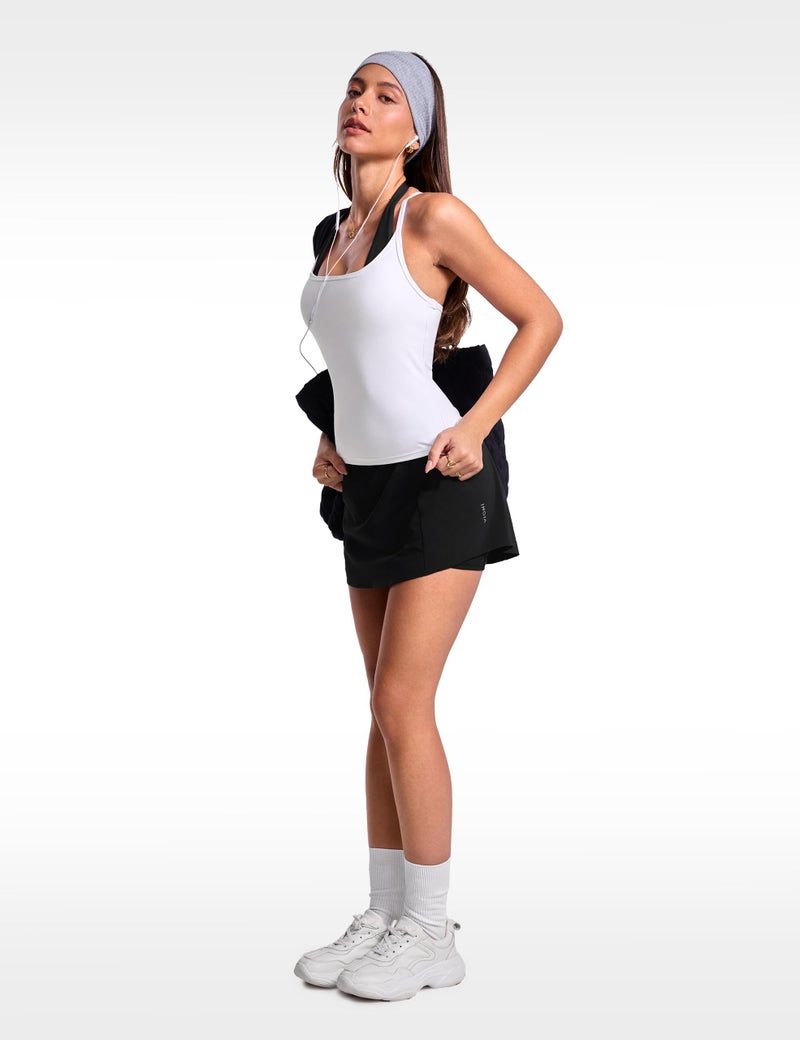 INGIA Womens Low Scoop Neck Racerback Tank Top Workout Yoga Pilates Camisole Built-in Bra Fitted Sleeveless Shirt White Small - Image 5