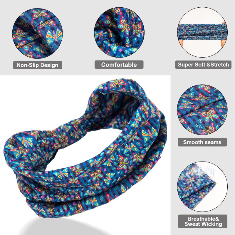 Cobahom 6Pcs Wide Headbands for Women Non Slip Soft Fabric Hair Wrap Boho Head Bands Elastic Sport Hair Bands for Workout Yoga Running (Butterfly Pattern) - Image 4