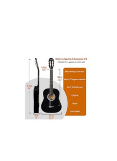 XF 3/4 Size Junior Kids Classical Spanish Starter Beginner Pack Acoustic Guitar with Nylon Strings, Gig Bag, Capo and Picks – Black  - Image 2