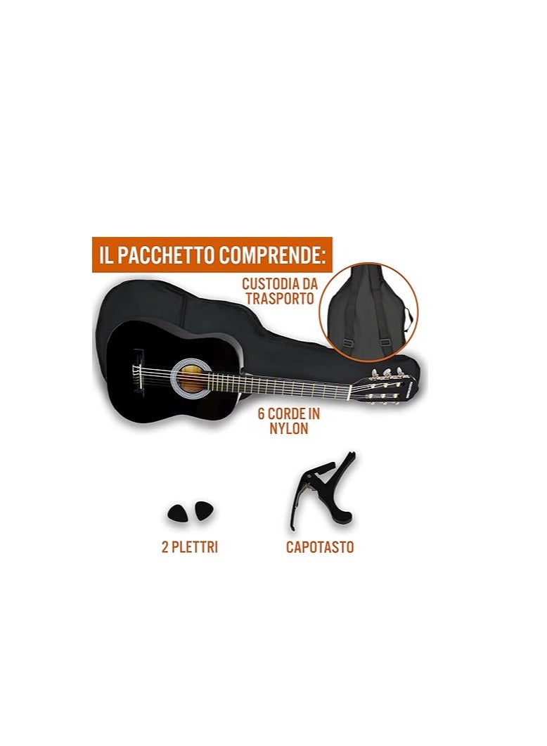 Megarya XF 3/4 Size Junior Kids Classical Spanish Starter Beginner Pack Acoustic Guitar with Nylon Strings, Gig Bag, Capo and Picks – Black - Image 3
