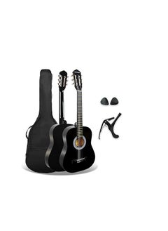 XF 3/4 Size Junior Kids Classical Spanish Starter Beginner Pack Acoustic Guitar with Nylon Strings, Gig Bag, Capo and Picks – Black  - Image 1