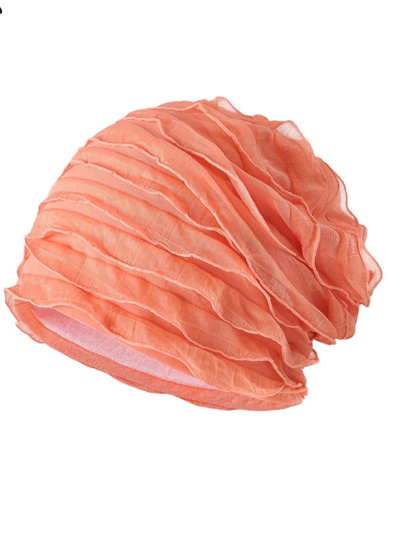 Loquat Infinity Scarf Headwear Cap Multi Layered Pleated Beanie Hat Orange 