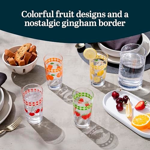 Libbey Vintage Juice Drinking Glasses Set of 4, Colorful, Retro Fruit Design Glass Cups Set, Dishwasher Safe Water Glasses Set for Everyday Beverages - Image 4