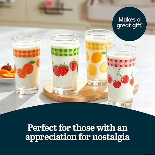 Libbey Vintage Juice Drinking Glasses Set of 4, Colorful, Retro Fruit Design Glass Cups Set, Dishwasher Safe Water Glasses Set for Everyday Beverages - Image 5
