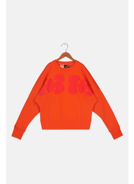 Adidas Kids Girl Sportswear Fit Crew Neck Long Sleeve Outdoor Sweatshirt, Collegiate Orange  - Image 1