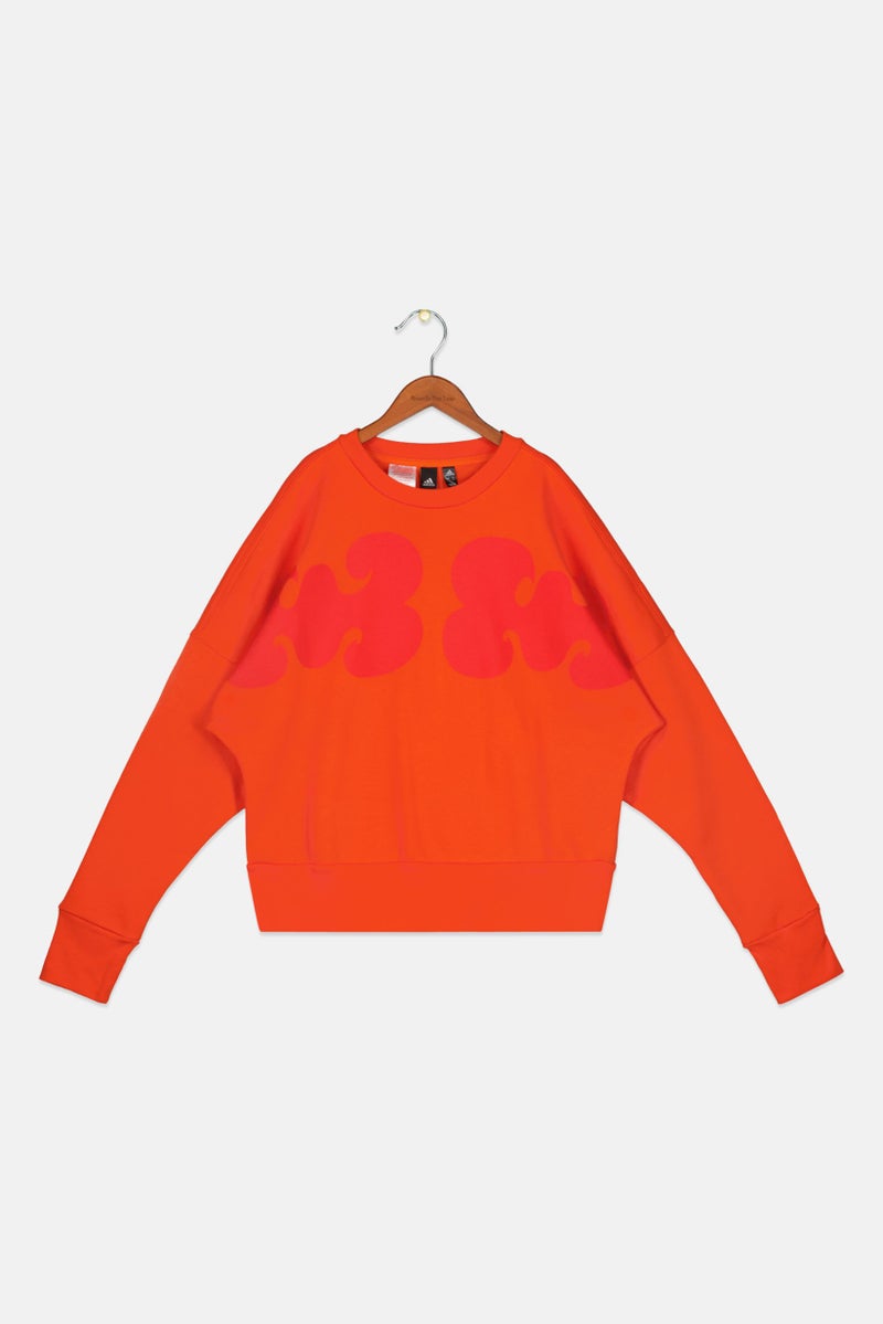 Adidas Kids Girl Sportswear Fit Crew Neck Long Sleeve Outdoor Sweatshirt, Collegiate Orange - Image 1