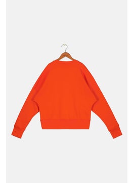 Adidas Kids Girl Sportswear Fit Crew Neck Long Sleeve Outdoor Sweatshirt, Collegiate Orange  - Image 2