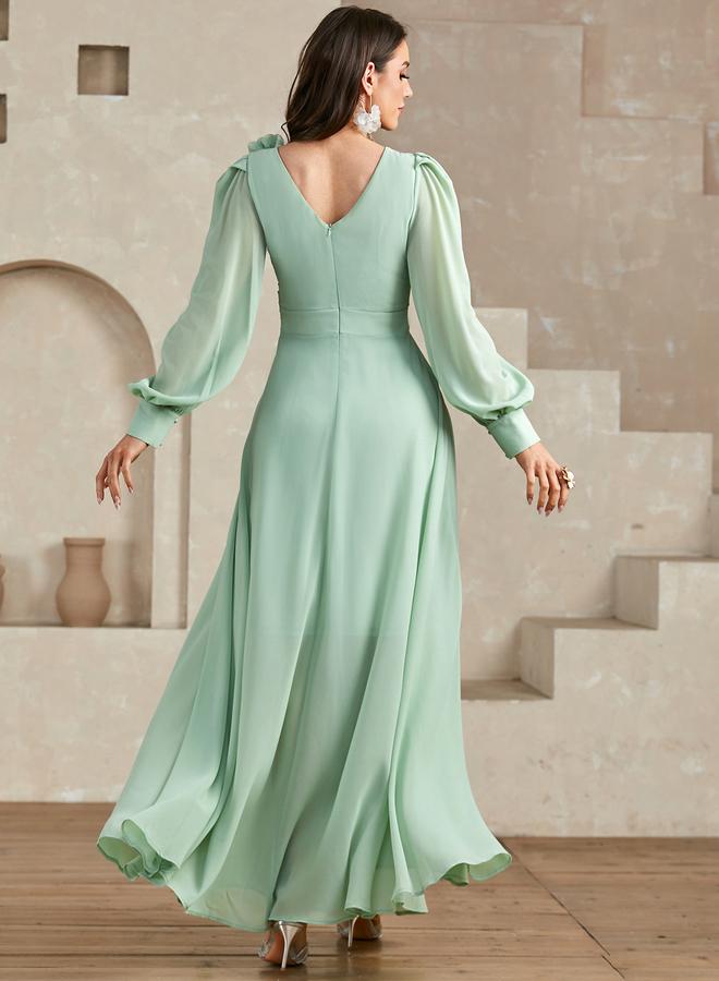 Take Two Green 3D Flower Detail Fold Pleat Maxi Dress - Image 2