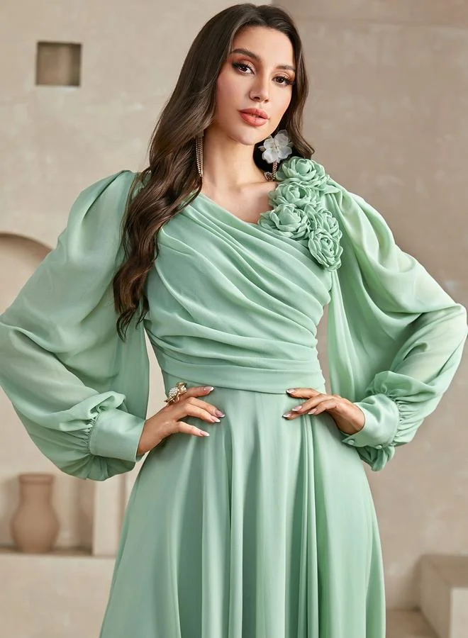 Take Two mint green Green 3D Flower Detail Fold Pleat Maxi Dress for Women | Best Price UAE