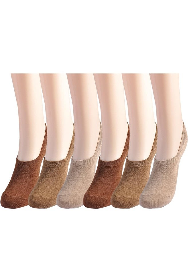 EPEIUS جوارب إيبوس النسائية القصيرة غير القابلة للانزلاق، جوارب قصيرة رفيعة تصل إلى الكاحل، بطانة غير مرئية، مقاس 8-10، لون كاكي كراميل موكا، 6 أزواج، مقاس كبير - Image 1