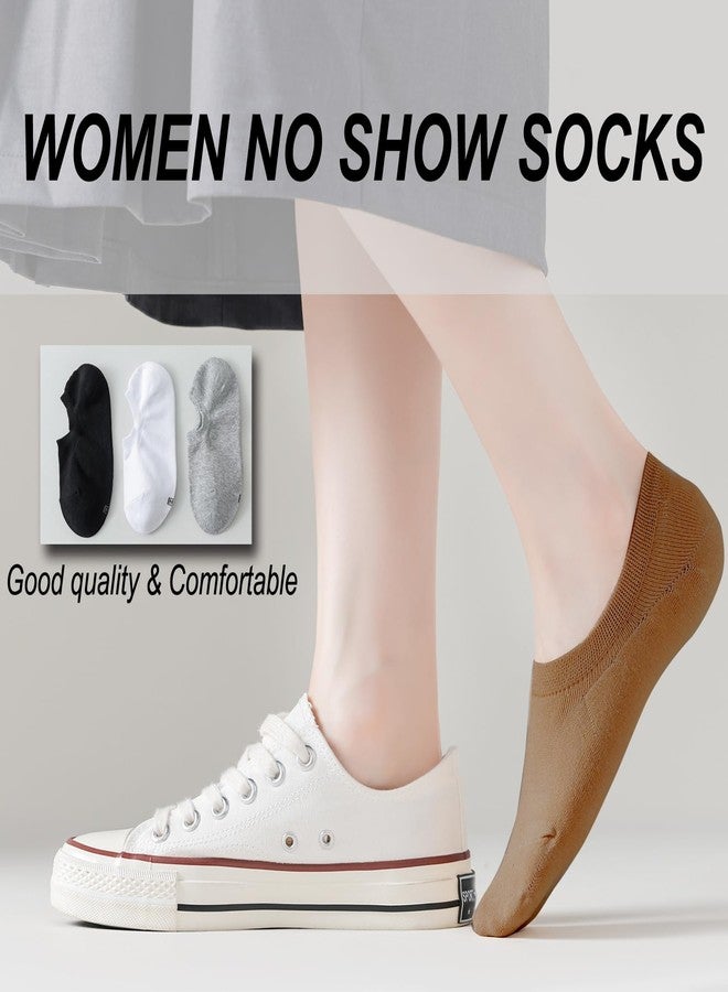 EPEIUS جوارب إيبوس النسائية القصيرة غير القابلة للانزلاق، جوارب قصيرة رفيعة تصل إلى الكاحل، بطانة غير مرئية، مقاس 8-10، لون كاكي كراميل موكا، 6 أزواج، مقاس كبير - Image 2