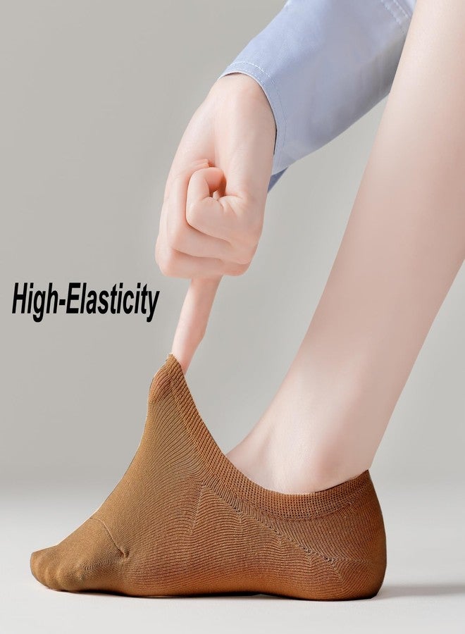 EPEIUS جوارب إيبوس النسائية القصيرة غير القابلة للانزلاق، جوارب قصيرة رفيعة تصل إلى الكاحل، بطانة غير مرئية، مقاس 8-10، لون كاكي كراميل موكا، 6 أزواج، مقاس كبير - Image 4