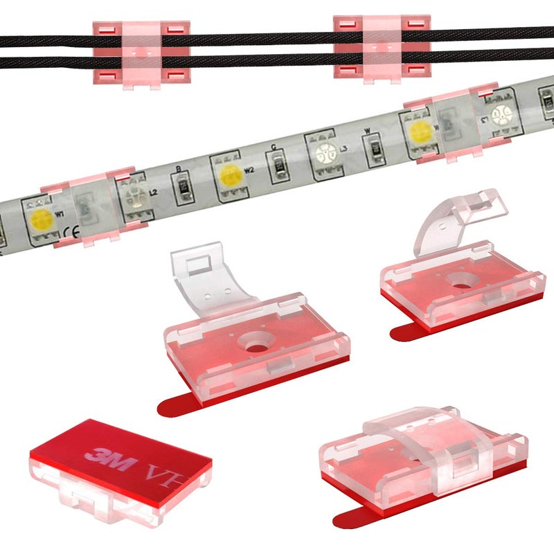 ATB شريط إضاءة LED ATB المستقبل مع حوامل لاصقة ذاتية التثبيت ومشابك، حامل شريط LED، مشابك تنظيم أسلاك الكابلات للمركبة، الخزانة، تحت الطاولة، المطبخ، غرفة المعيشة، المتجر، في الهواء الطلق (100 عبوة) - Image 1