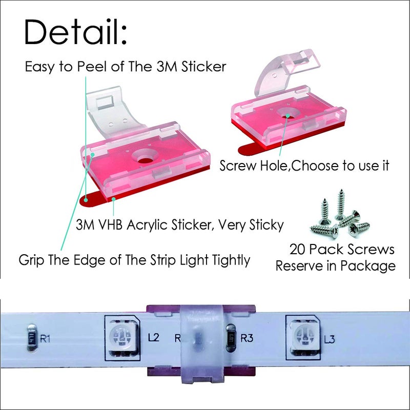 ATB شريط إضاءة LED ATB المستقبل مع حوامل لاصقة ذاتية التثبيت ومشابك، حامل شريط LED، مشابك تنظيم أسلاك الكابلات للمركبة، الخزانة، تحت الطاولة، المطبخ، غرفة المعيشة، المتجر، في الهواء الطلق (100 عبوة) - Image 4