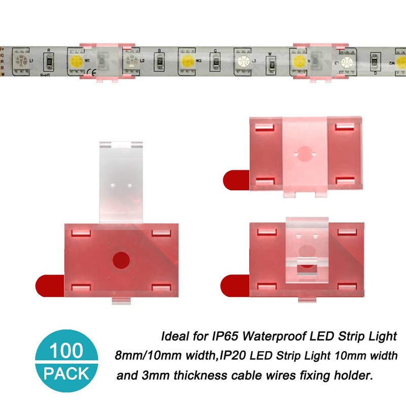 ATB شريط إضاءة LED ATB المستقبل مع حوامل لاصقة ذاتية التثبيت ومشابك، حامل شريط LED، مشابك تنظيم أسلاك الكابلات للمركبة، الخزانة، تحت الطاولة، المطبخ، غرفة المعيشة، المتجر، في الهواء الطلق (100 عبوة) - Image 3