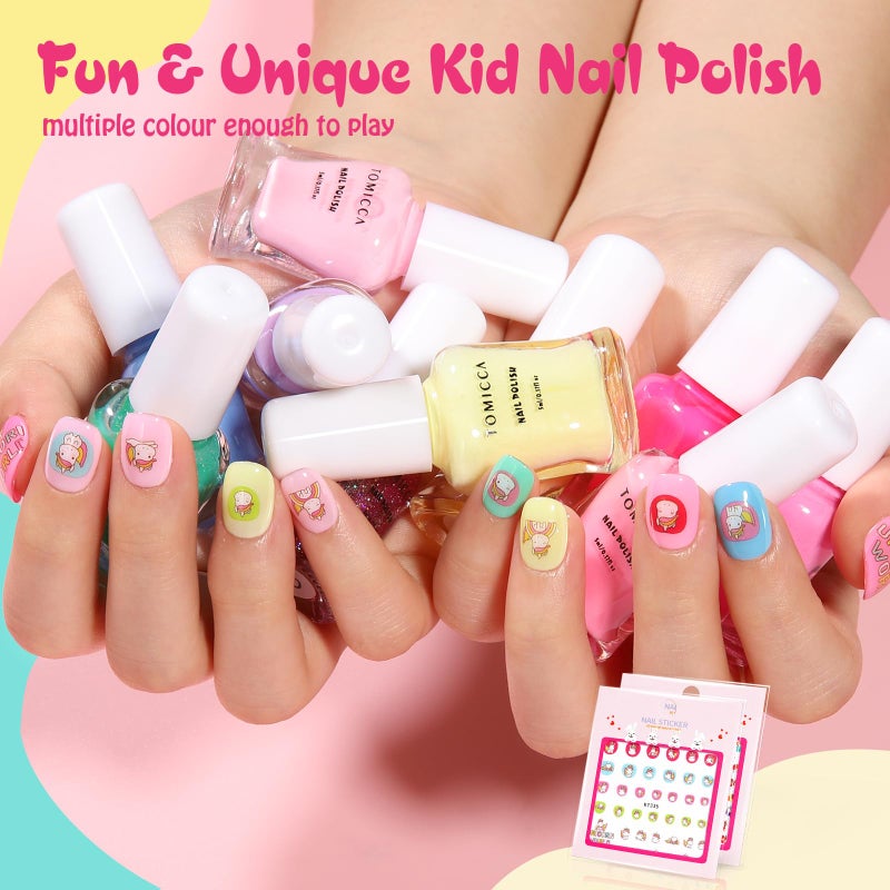 TOMICCA Kids Nail Polish Set - 12 Candy Rainbow Colors Non Toxic Water Based Odorless Peel Off Quick Dry Natural Safe for Toddler Parties & Birthday Girls (Ages 3+) - Image 2