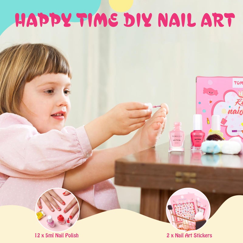TOMICCA Kids Nail Polish Set - 12 Candy Rainbow Colors Non Toxic Water Based Odorless Peel Off Quick Dry Natural Safe for Toddler Parties & Birthday Girls (Ages 3+) - Image 5