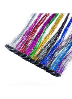 SWACC SWACC 22 Pcs Colored Party Highlights Clip on in Hair Extensions Multi-Colors Hair Streak Synthetic Hairpieces (11 Colors 22 Pcs in Set -Sparkling & Shiny Hair Tinsel Strands)  - Image 2