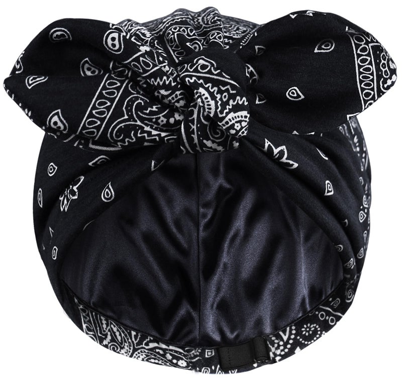 Ababalaya Satin Lined Beanies for Women Chemo Headwear Silky Lined Cotton Sleeping Cap 1 Black - Image 2