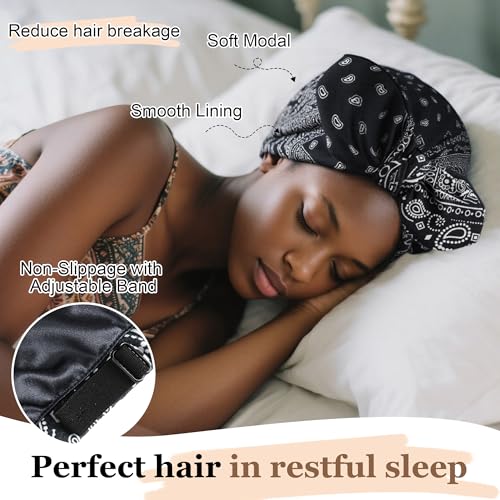 Ababalaya Satin Lined Beanies for Women Chemo Headwear Silky Lined Cotton Sleeping Cap 1 Black - Image 3