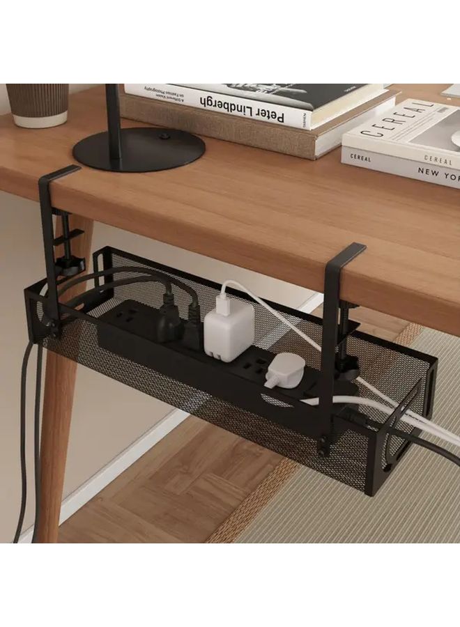 Under Desk Cable Management Tray No Drill Steel Storage Box Multiple Compartments Black - Image 4