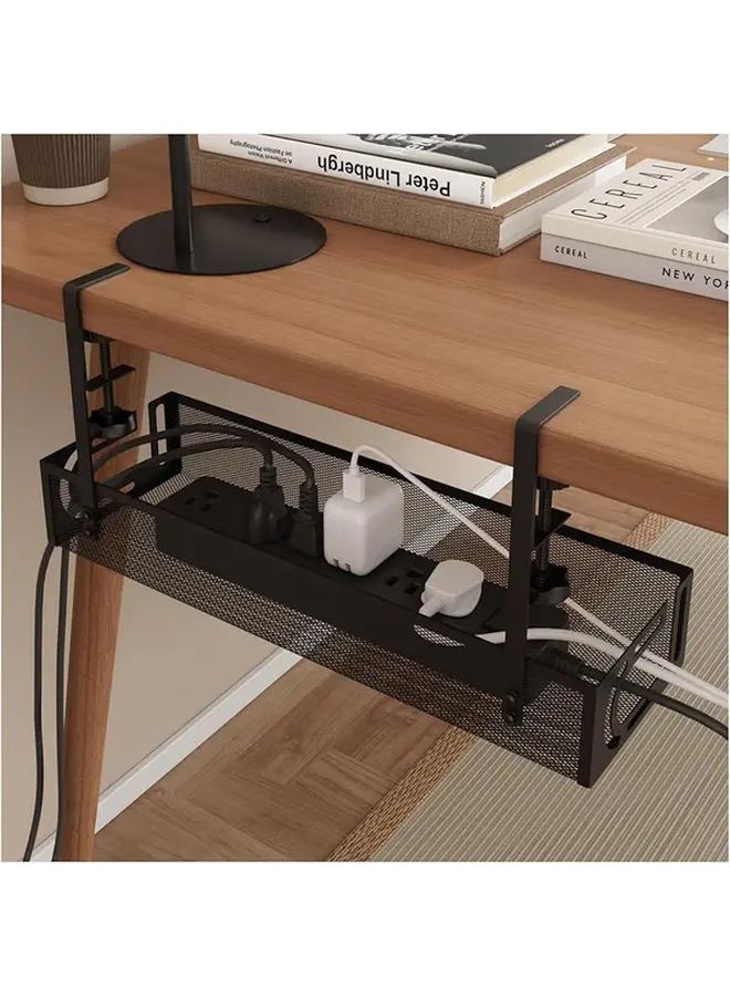 Under Desk Cable Management Tray No Drill Steel Storage Box Multiple Compartments Black - Image 1
