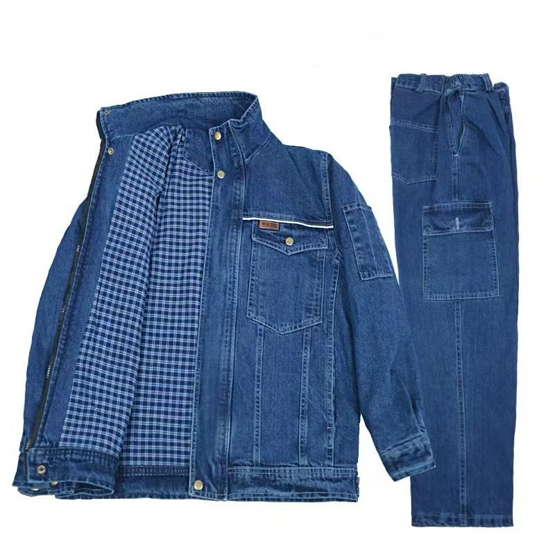 Double-Layer Thickened Welder Denim Work Clothes Suit Fireproof Flower Anti-Scalding Tooling Wear-Resistant Work Protection Clothing Factory Clothing - Image 1